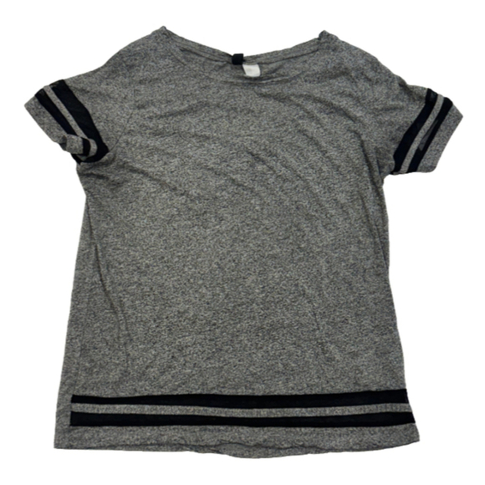 🌷 Gray Tee with Black Mesh Varsity Stripes